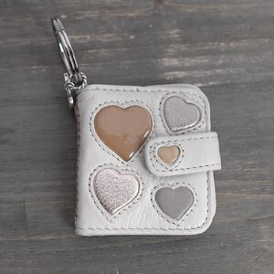 Brighton Mini Photo Wallet Key Ring Purse Charm Cream Leather Hearts Retired